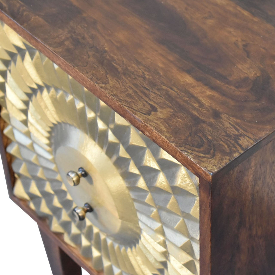 Eden Wooden Bedside w/ Carved Pattern Nightstands Artisan Furniture   