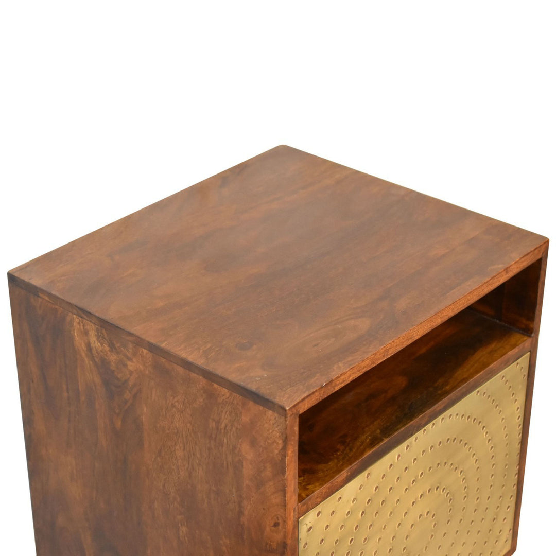 Zen Wooden Bedside w/ Dotted Pattern Cabinets & Storage Artisan Furniture   