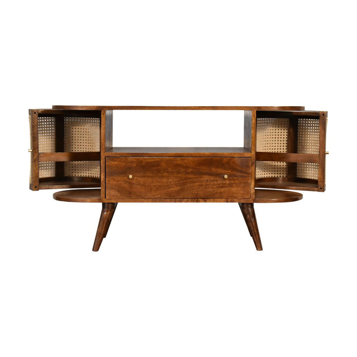 Chestnut Woven Media Unit w/ Nordic Style Legs Entertainment Centers & TV Stands Artisan Furniture   