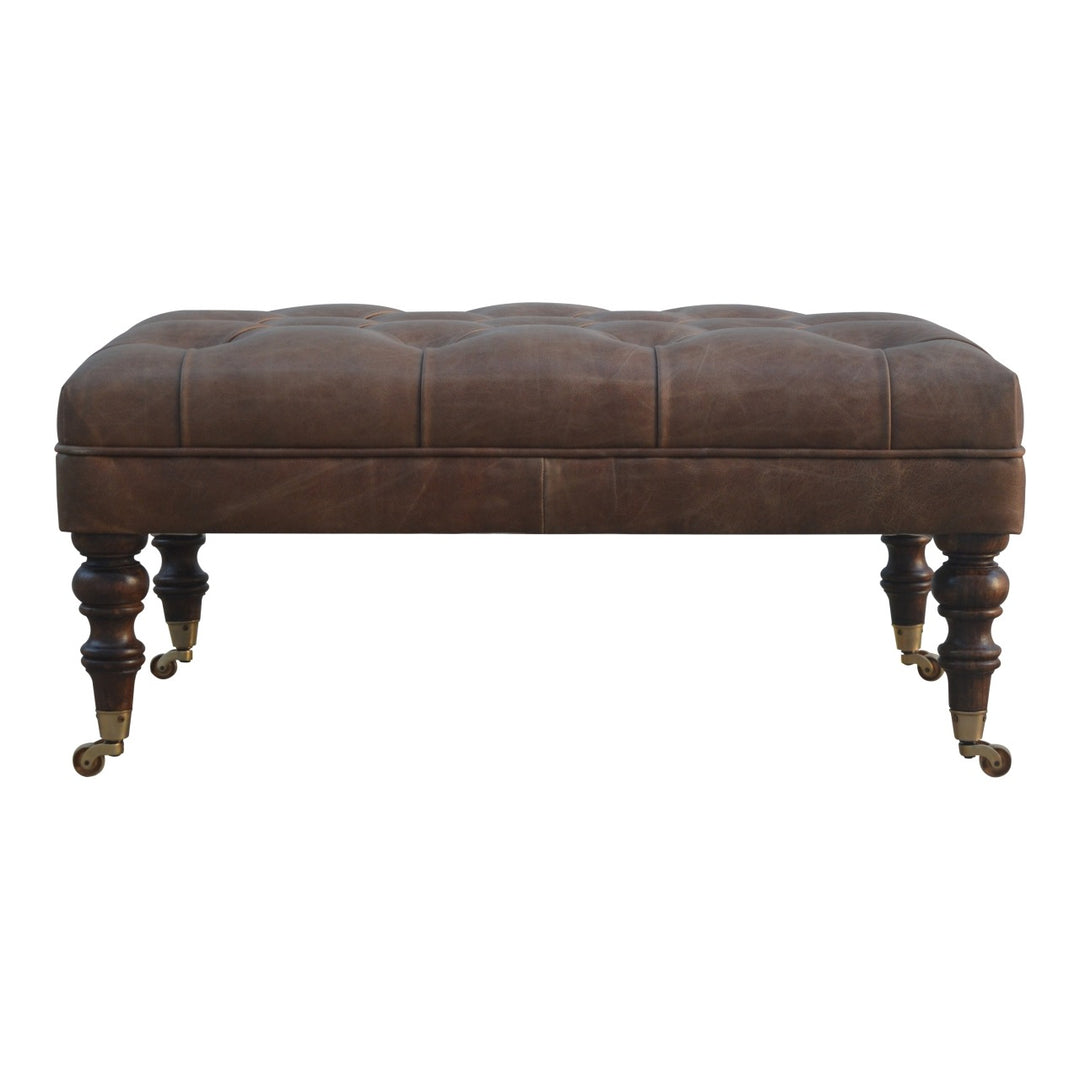 Buffalo Leather Ottoman with Castor Legs Benches Artisan Furniture   