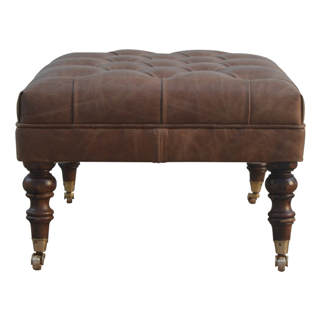 Buffalo Leather Ottoman with Castor Legs Benches Artisan Furniture   
