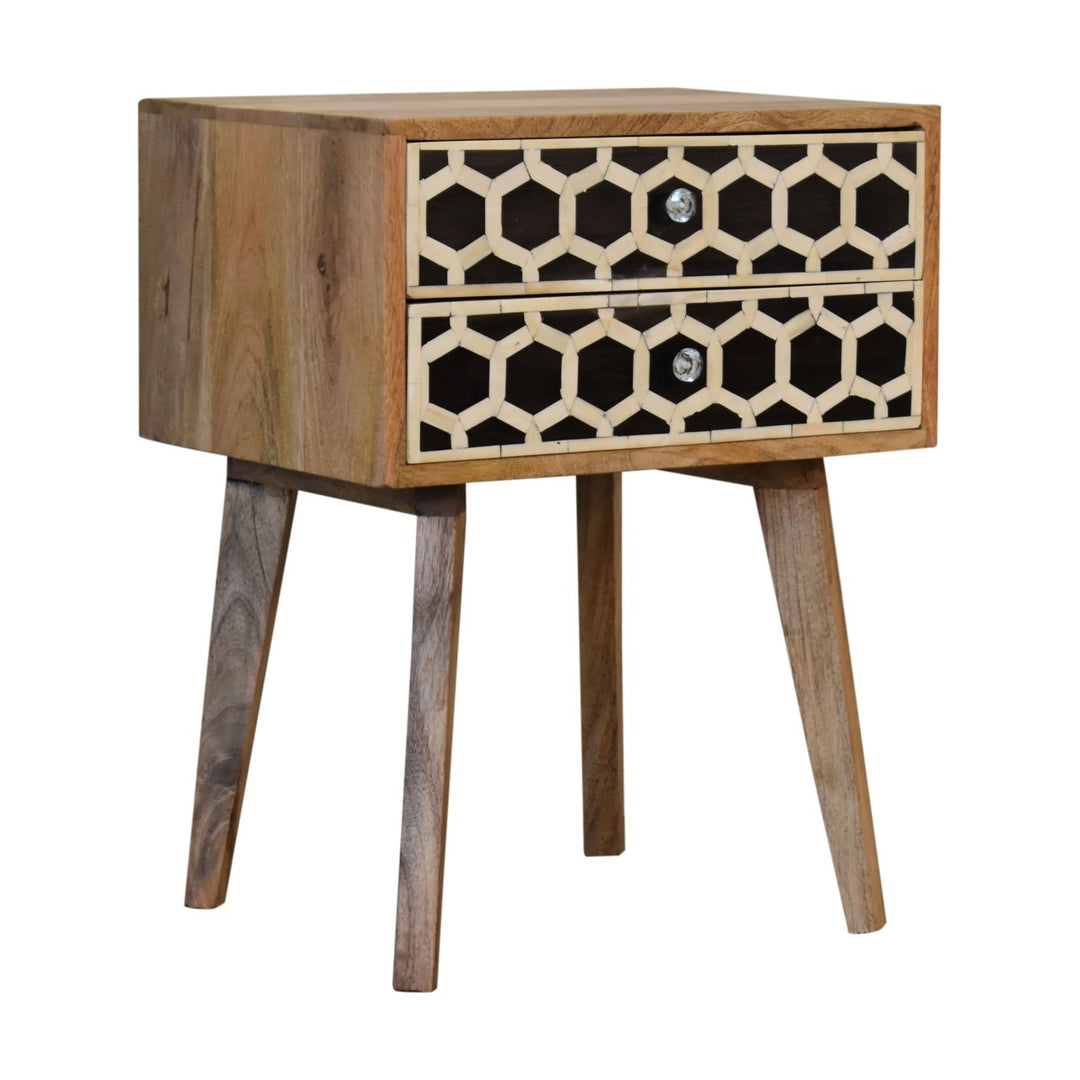 Artisan Furniture Bone Inlay Scandinavian Style Nightstand - 100% Solid Mango Wood SKU IN2130 Tables Artisan Furniture   