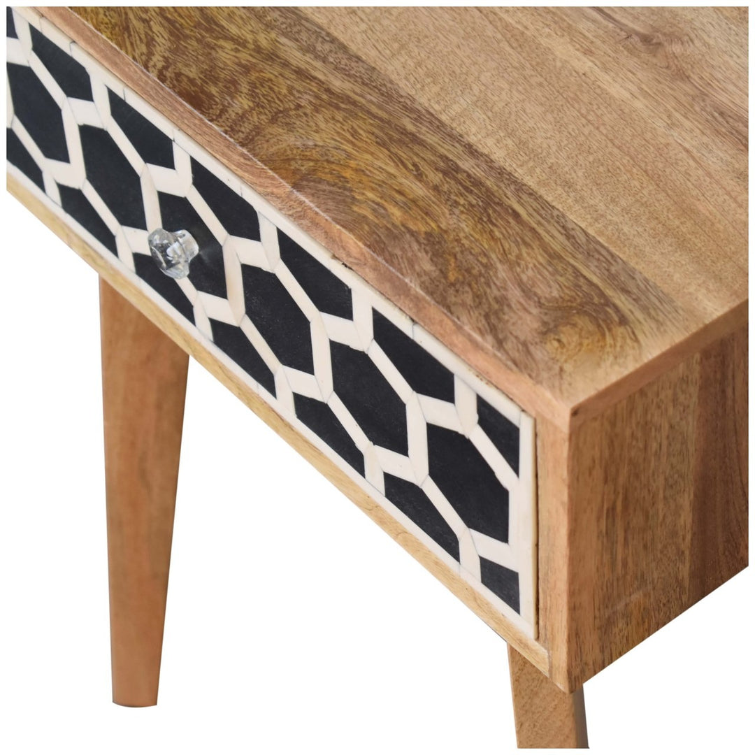 Artisan Furniture Bone Inlay Bedside Table with Tapered Legs - 100% Solid Mango Wood End Table | SKU IN2144 Tables Artisan Furniture   