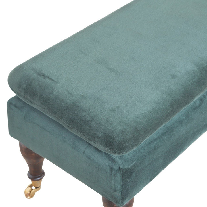 Green Velvet Bench with Castor Legs Benches Artisan Furniture   