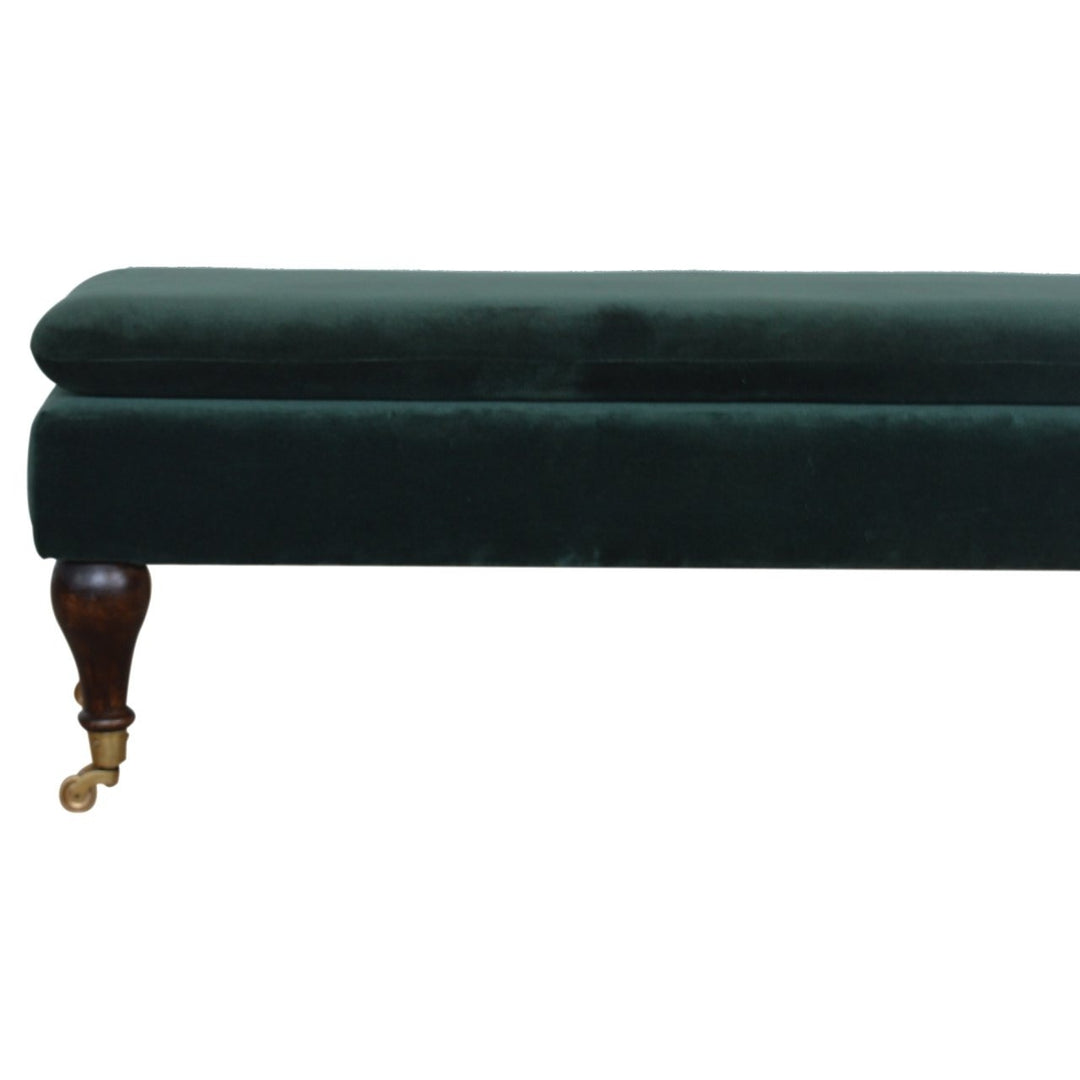 Green Velvet Bench with Castor Legs Benches Artisan Furniture   
