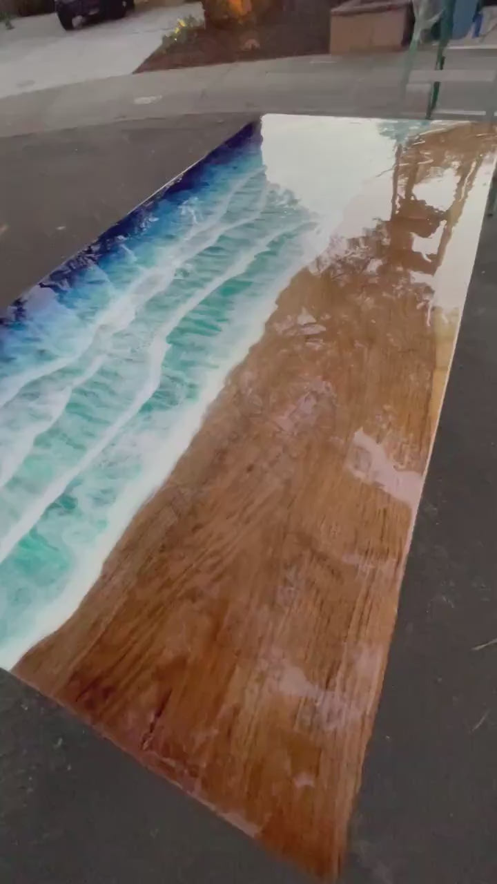 86” Handcrafted Beach Inspired Elongated Epoxy Resin Table Video View 