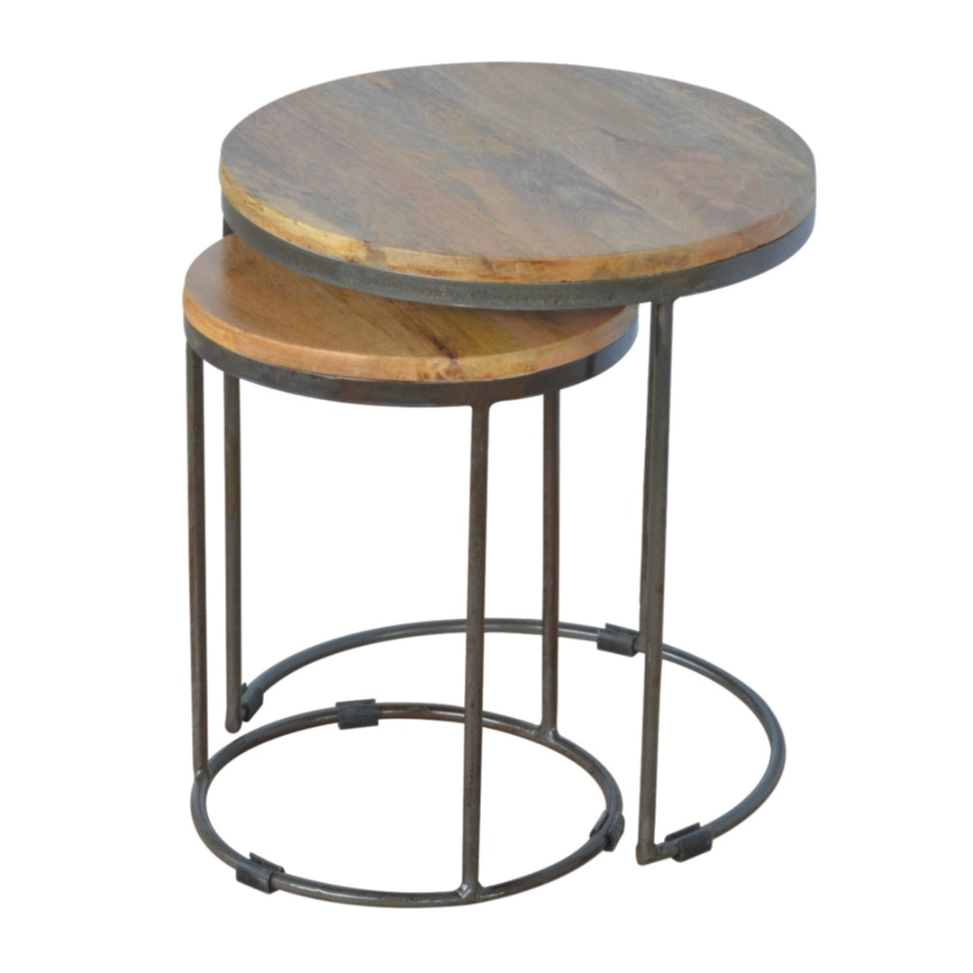 Round Stool Set of 2 with Iron Base Folding Chairs & Stools Artisan Furniture   
