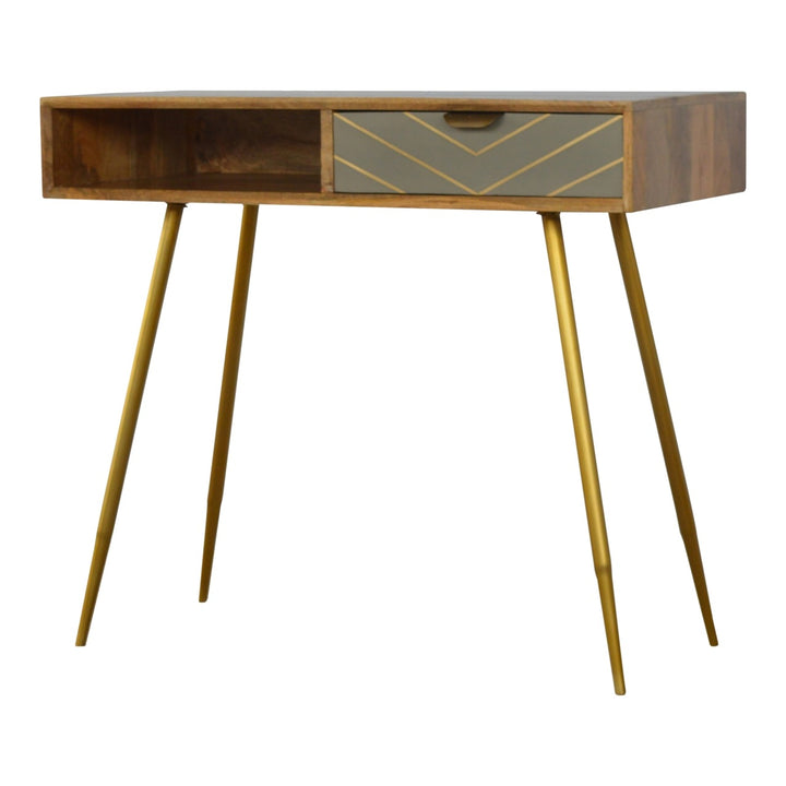 Sleek Cement Brass Inlay Writing Desk Desks Artisan Furniture   