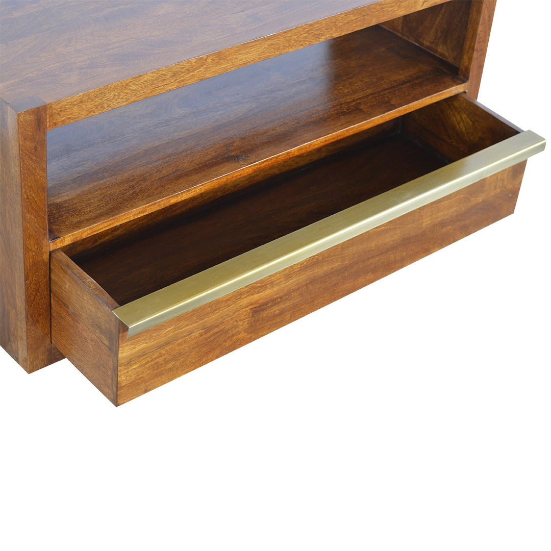 Chestnut Media Unit with Gold Bar - 100% Solid Mango Wood TV Stand Tables Artisan Furniture   
