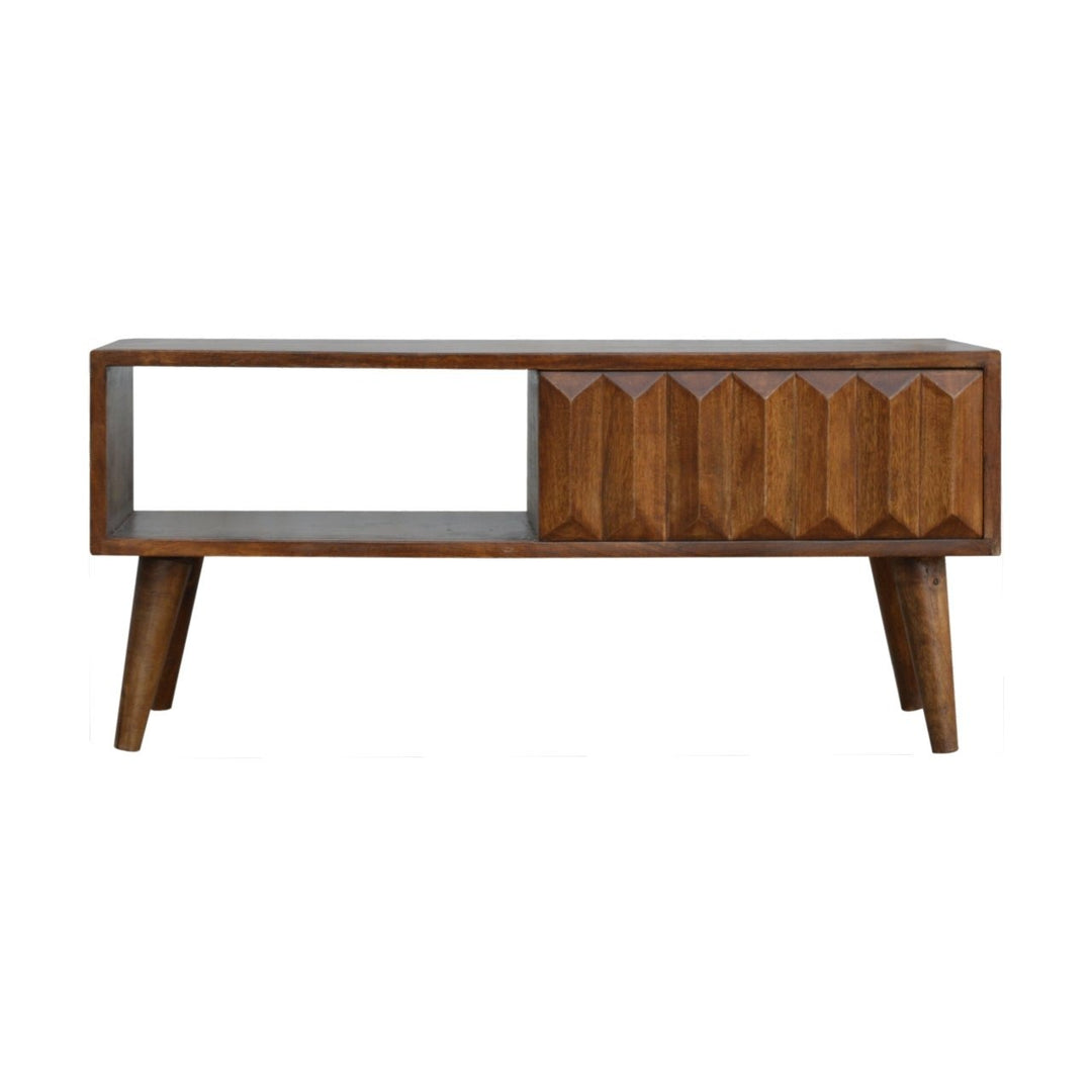 Chestnut Prism Sliding Door Media Unit - 100% Solid Mango Wood TV Stand Tables Artisan Furniture   