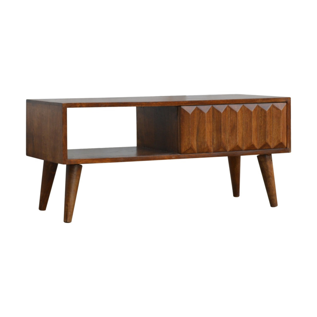 Chestnut Prism Sliding Door Media Unit - 100% Solid Mango Wood TV Stand Tables Artisan Furniture   