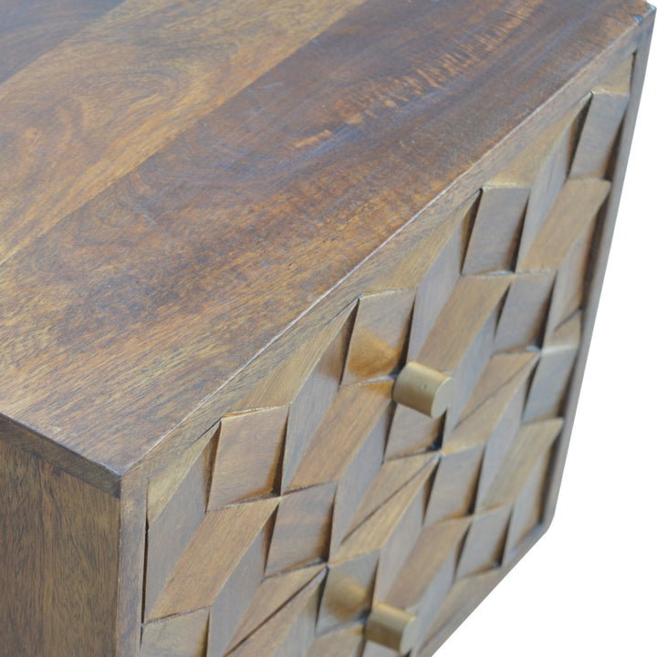 Chestnut Cube Carved Nightstand - 100% Solid Mango Wood Bedside Table End Tables Artisan Furniture   