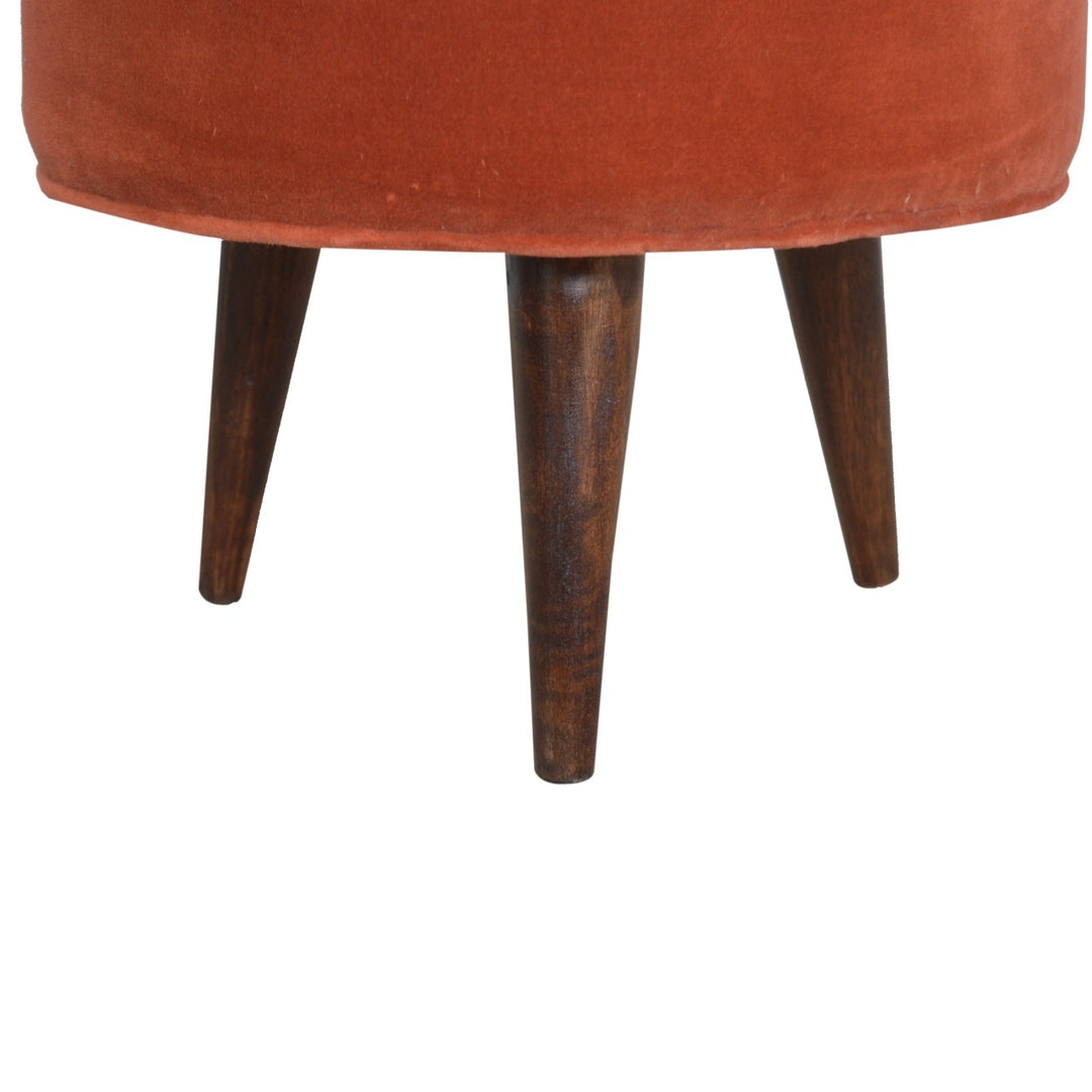 Artisan Furniture Brick Red Velvet Nordic Style Footstool - 100% Solid Mango Wood Ottoman | SKU IN820 Step Stools Artisan Furniture   