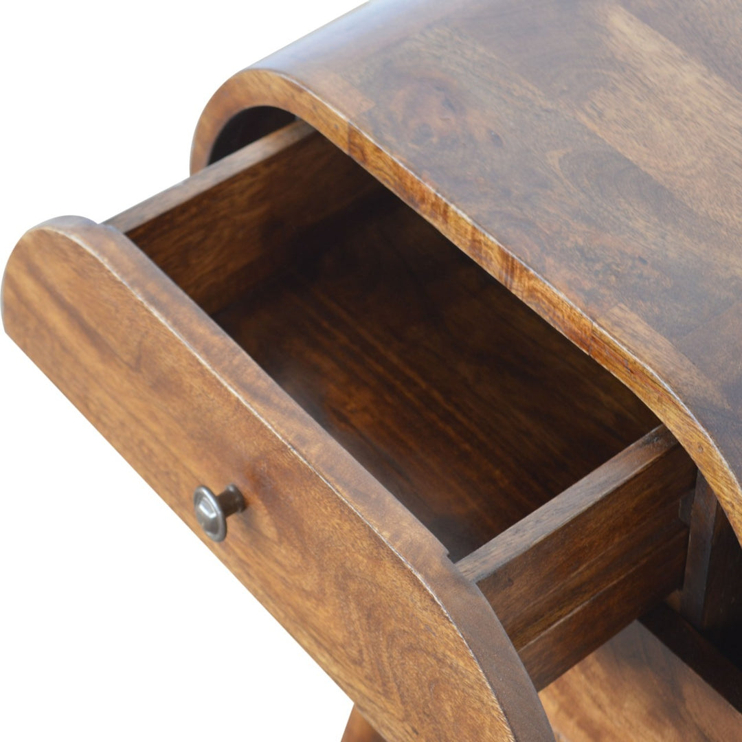 Chestnut Circular Bedside Table - 100% Solid Mango Wood Nightstand Tables Artisan Furniture   