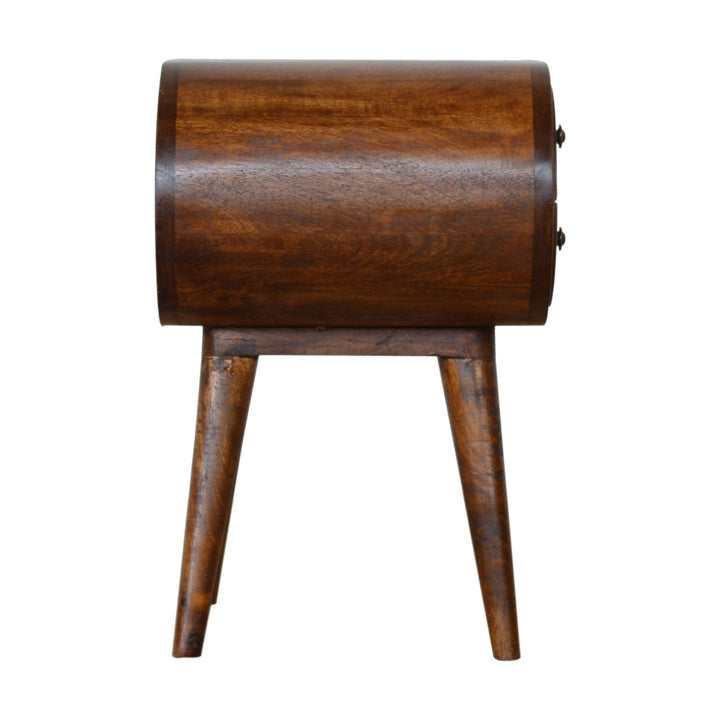 Chestnut Circular Bedside Table - 100% Solid Mango Wood Nightstand Tables Artisan Furniture   